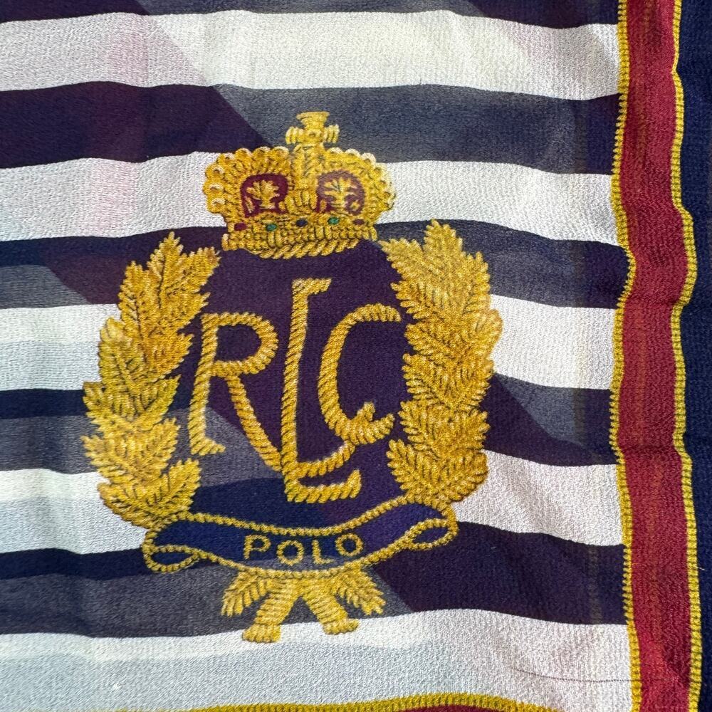 Vintage Ralph Lauren Nautical Crest Flag Sheer Scarf Navy Red White Large - Picture 2 of 8